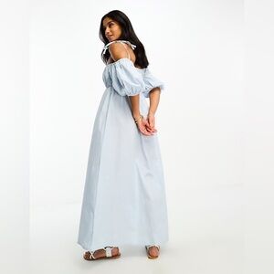 ASOS Sz 4P Cornflower Blue Off the Shoulder Scalloped Puff Sleeve Midi Dress